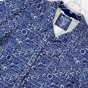 Costa Camp Shirt Mens XL Blue Tiki Beach AOP Performance Fishing Golf Preppy